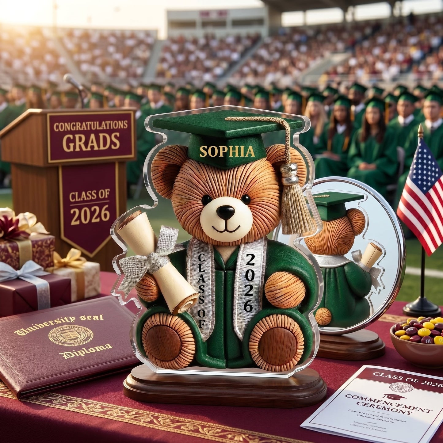 Graduation Wishes Teddy Bear - Personalized Custom Shape Acrylic Blocks - Gift For Graduates