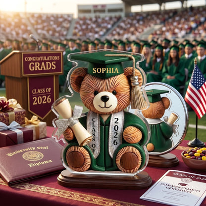 Graduation Wishes Teddy Bear - Personalized Custom Shape Acrylic Blocks - Gift For Graduates