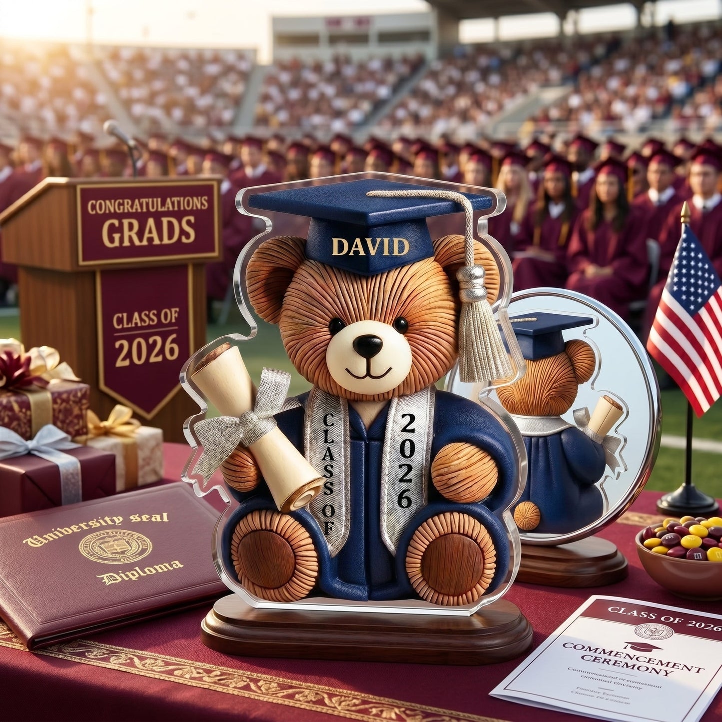 Graduation Wishes Teddy Bear - Personalized Custom Shape Acrylic Blocks - Gift For Graduates