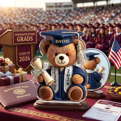 Graduation Wishes Teddy Bear - Personalized Custom Shape Acrylic Blocks - Gift For Graduates