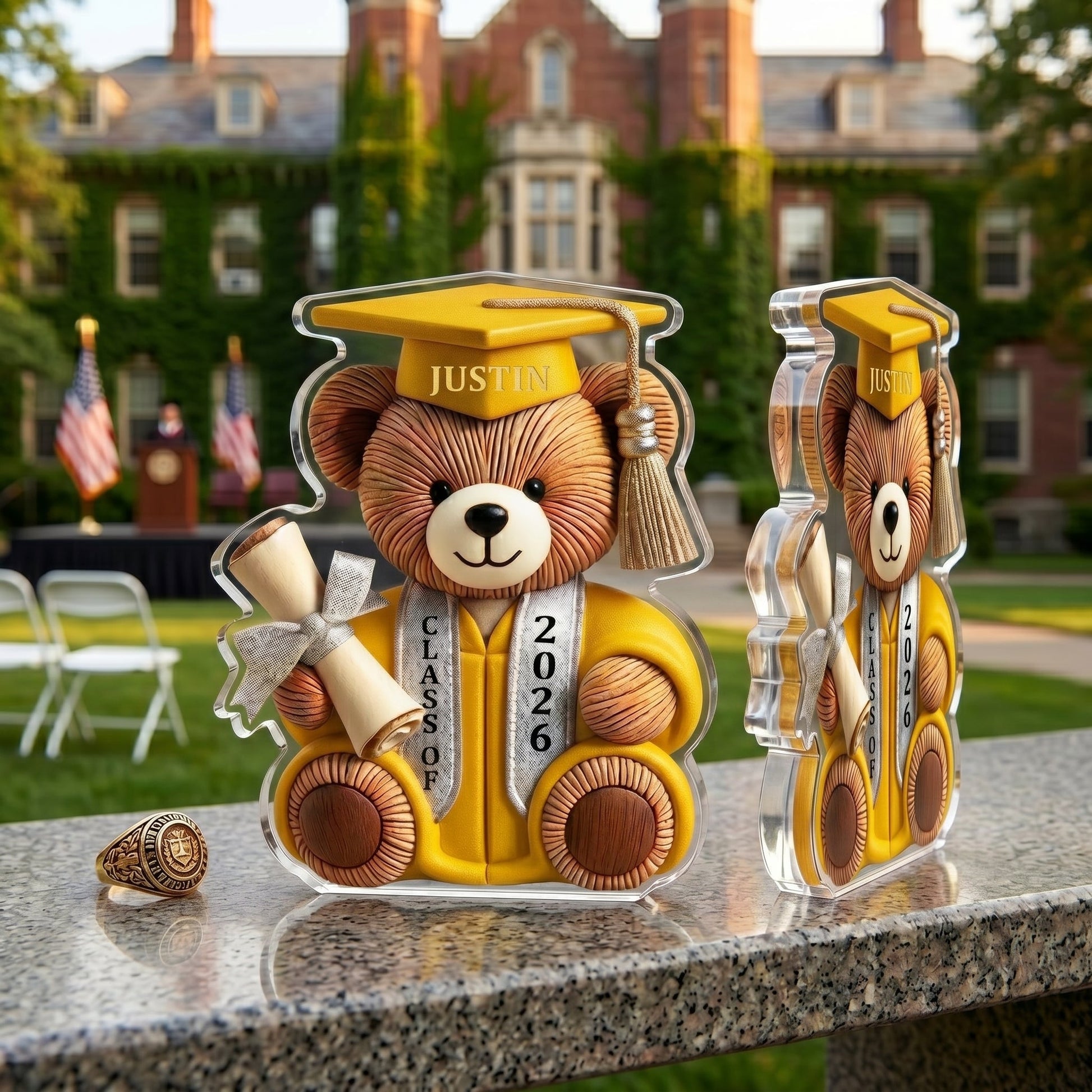 Graduation Wishes Teddy Bear - Personalized Custom Shape Acrylic Blocks - Gift For Graduates