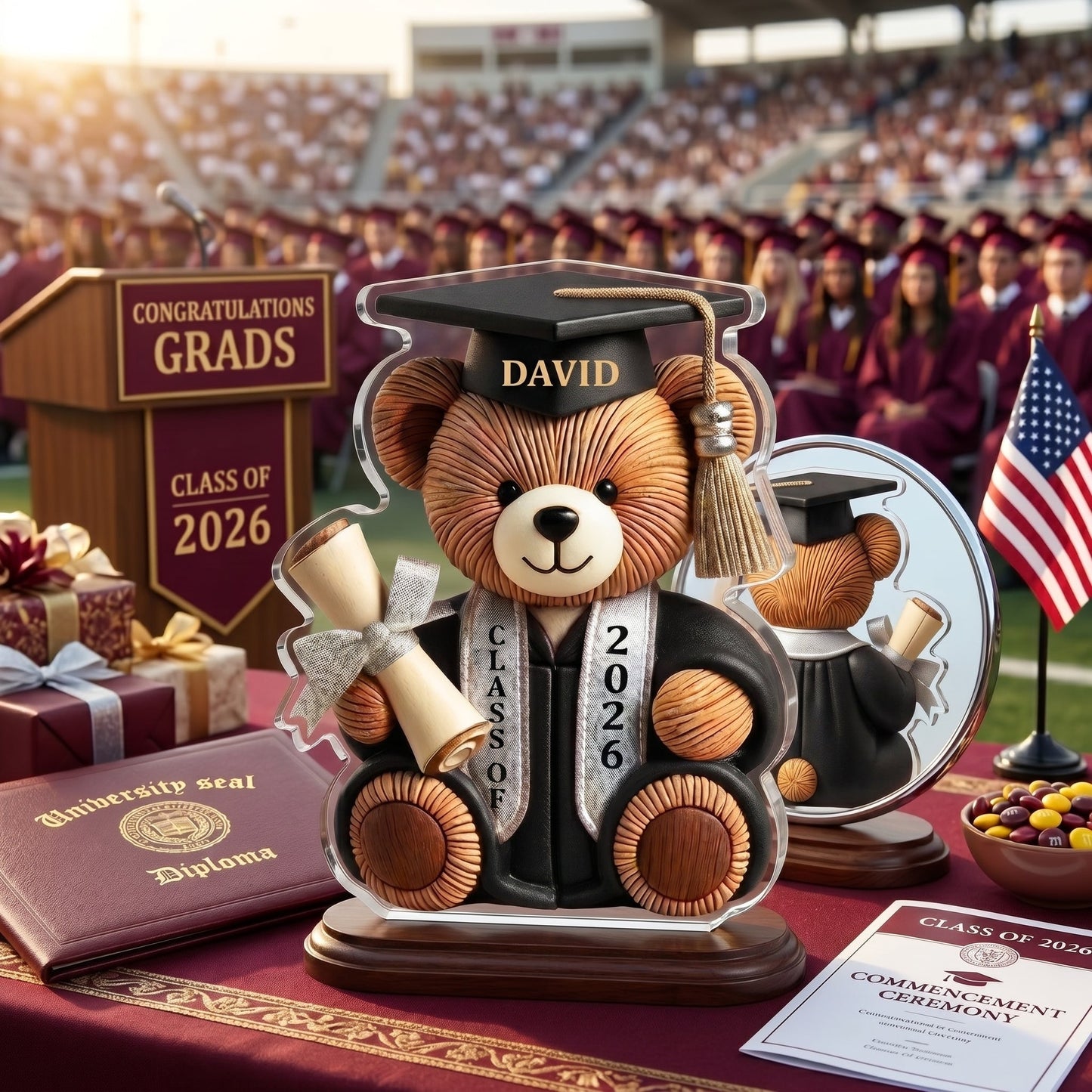 Graduation Wishes Teddy Bear - Personalized Custom Shape Acrylic Blocks - Gift For Graduates