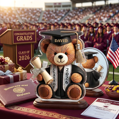 Graduation Wishes Teddy Bear - Personalized Custom Shape Acrylic Blocks - Gift For Graduates