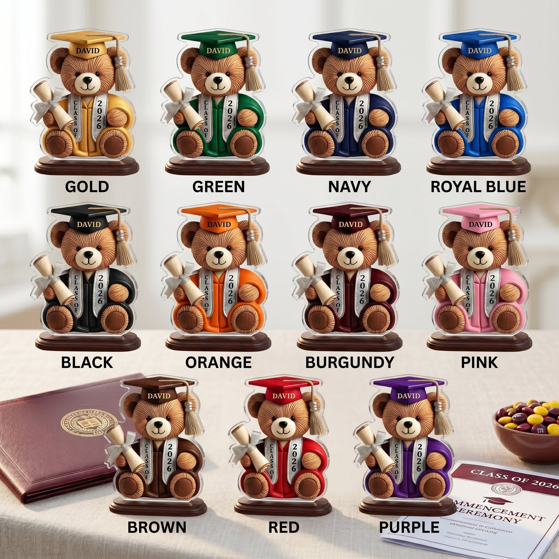 Graduation Wishes Teddy Bear - Personalized Custom Shape Acrylic Blocks - Gift For Graduates