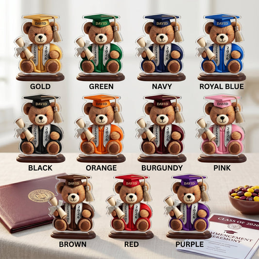 Graduation Wishes Teddy Bear - Personalized Custom Shape Acrylic Blocks - Gift For Graduates