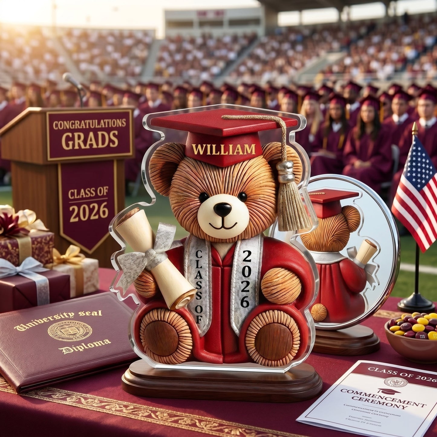 Graduation Wishes Teddy Bear - Personalized Custom Shape Acrylic Blocks - Gift For Graduates
