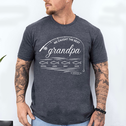 We Caught the Best Grandpa Fishing Shirt, Personalized Grandpa T-Shirt with Kids Names, Custom Fisherman Gift for Grandpa