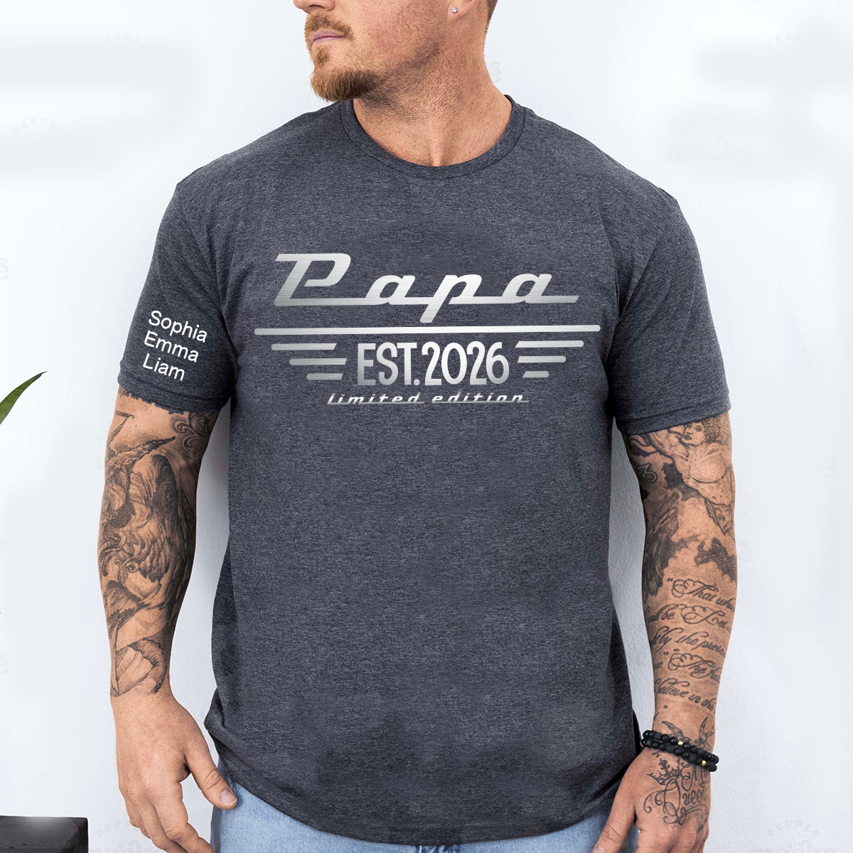 Personalized Papa EST. Limited Edition T-Shirt with Kids Names, Custom Family Nickname Shirt for Dad Fathers Day Gift