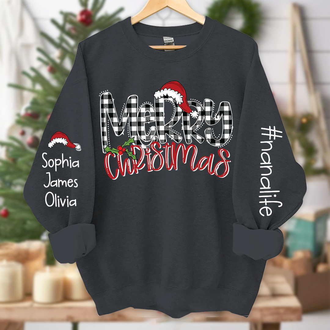 Merry Christmas Nanalife With Grandkids Names Sweatshirt
