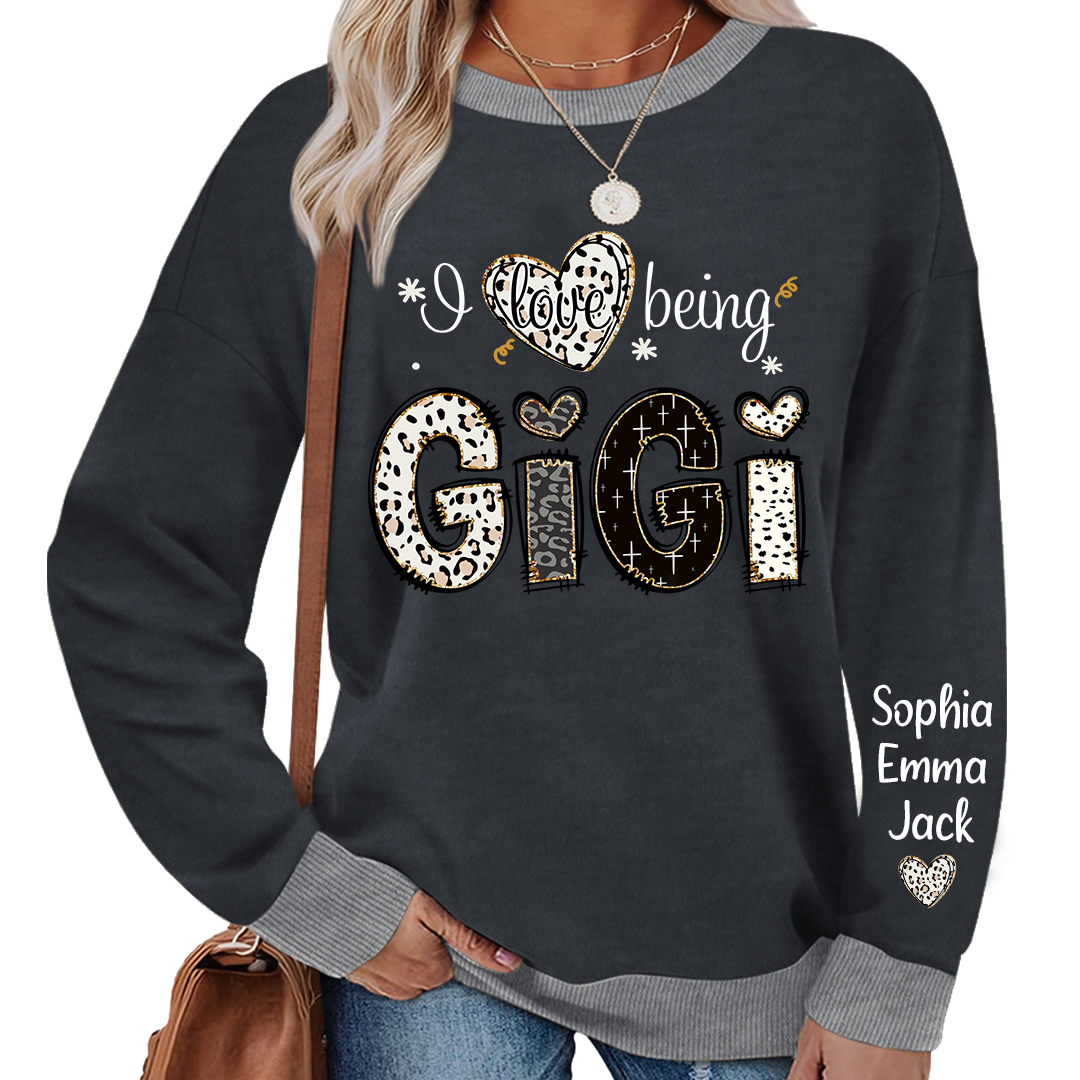 I love being Gigi Bible Style Gift For Grandma And Grandkids Names on Sleeve Sweatshirt Mix