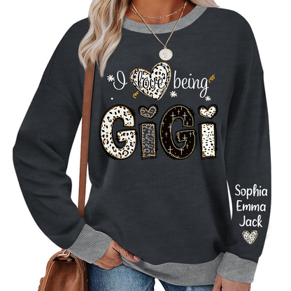 I love being Gigi Bible Style Gift For Grandma And Grandkids Names on Sleeve Sweatshirt Mix