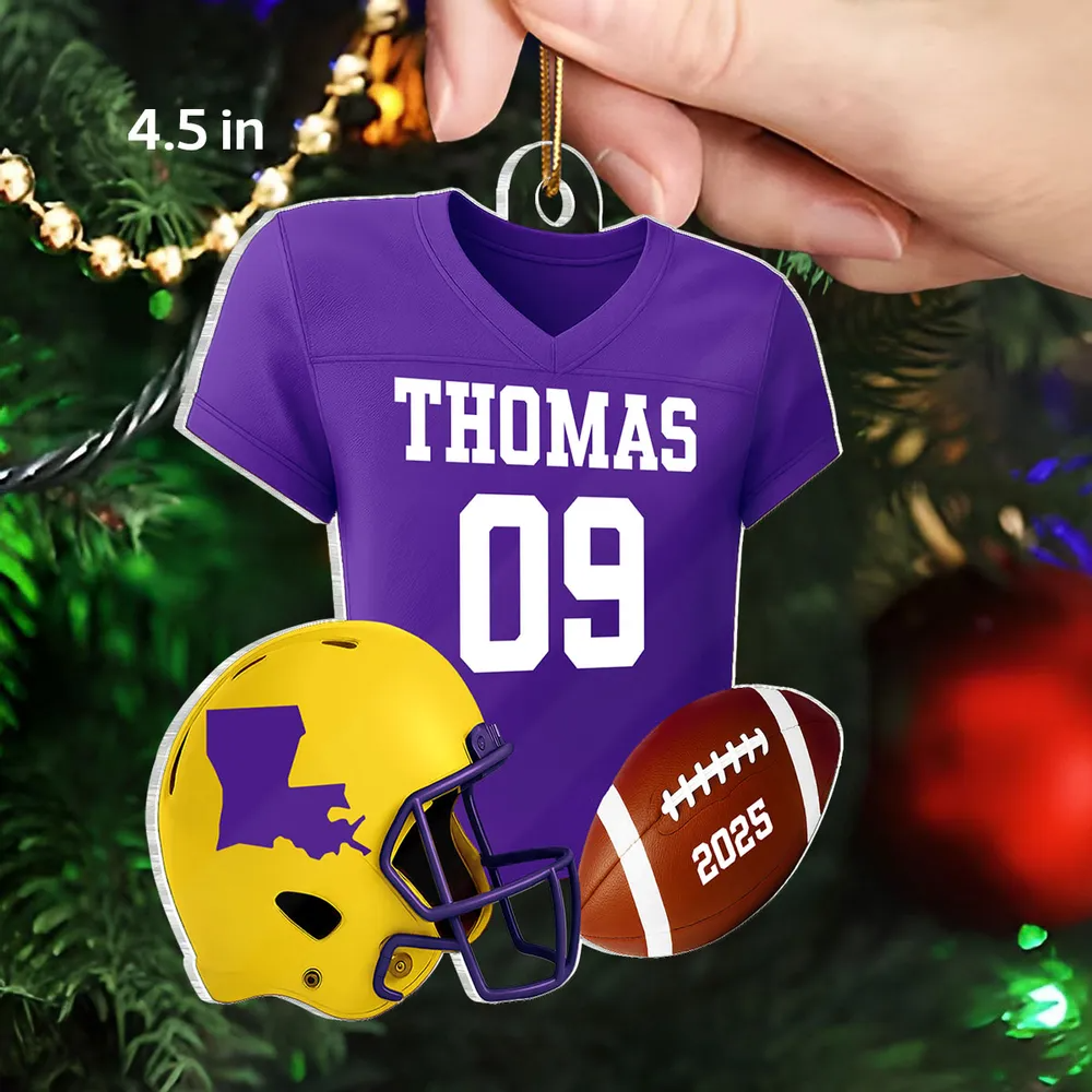 Personalized 3D Football Uniform Ornament – Custom State Map Acrylic Ornament, Proud American Gift for Football Players & Fans Ornament