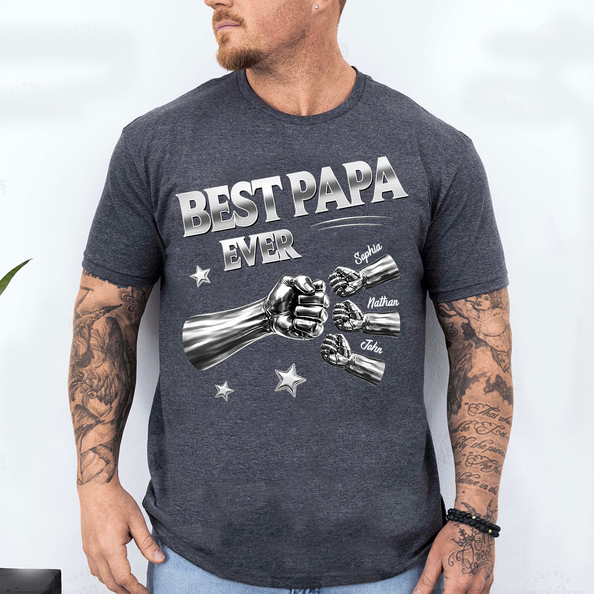 Best Papa Ever Shirt Personalized with Grandkids Names, Custom Family Fist Bump Design, Fathers Day Shirt for Papa Grandpa Dad