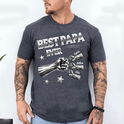 Best Papa Ever Shirt Personalized with Grandkids Names, Custom Family Fist Bump Design, Fathers Day Shirt for Papa Grandpa Dad