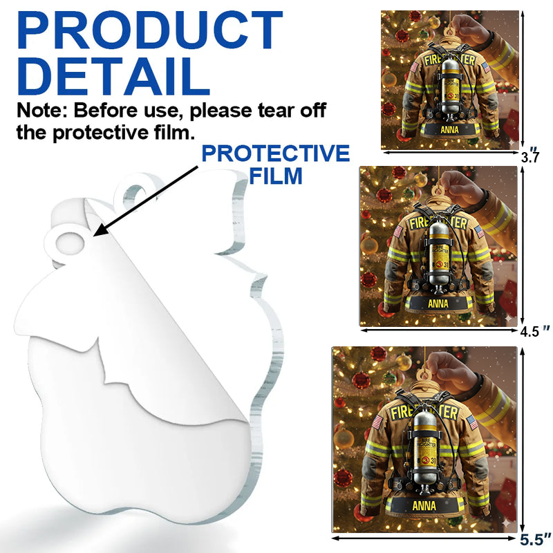 Personalized Firefighter Ornament – Custom Acrylic Fireman Uniform Christmas Gift for Dad, Papa, or Firefighter Birthday Present Ornament