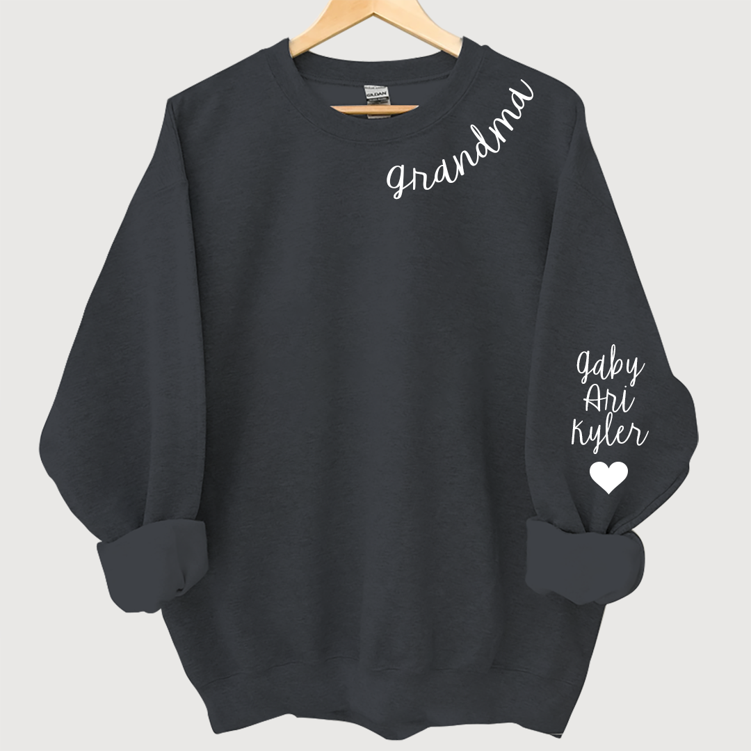 Nana Sweatshirt with name on collar and Grandkids names on sleeve, Grandma Sweatshirt