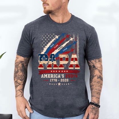 Personalized Papa America’s 250th Anniversary Shirt, Custom Kids Names Patriotic Flag Design, Fathers Day Shirt for Papa, 250 Years of Freedom Family Gift