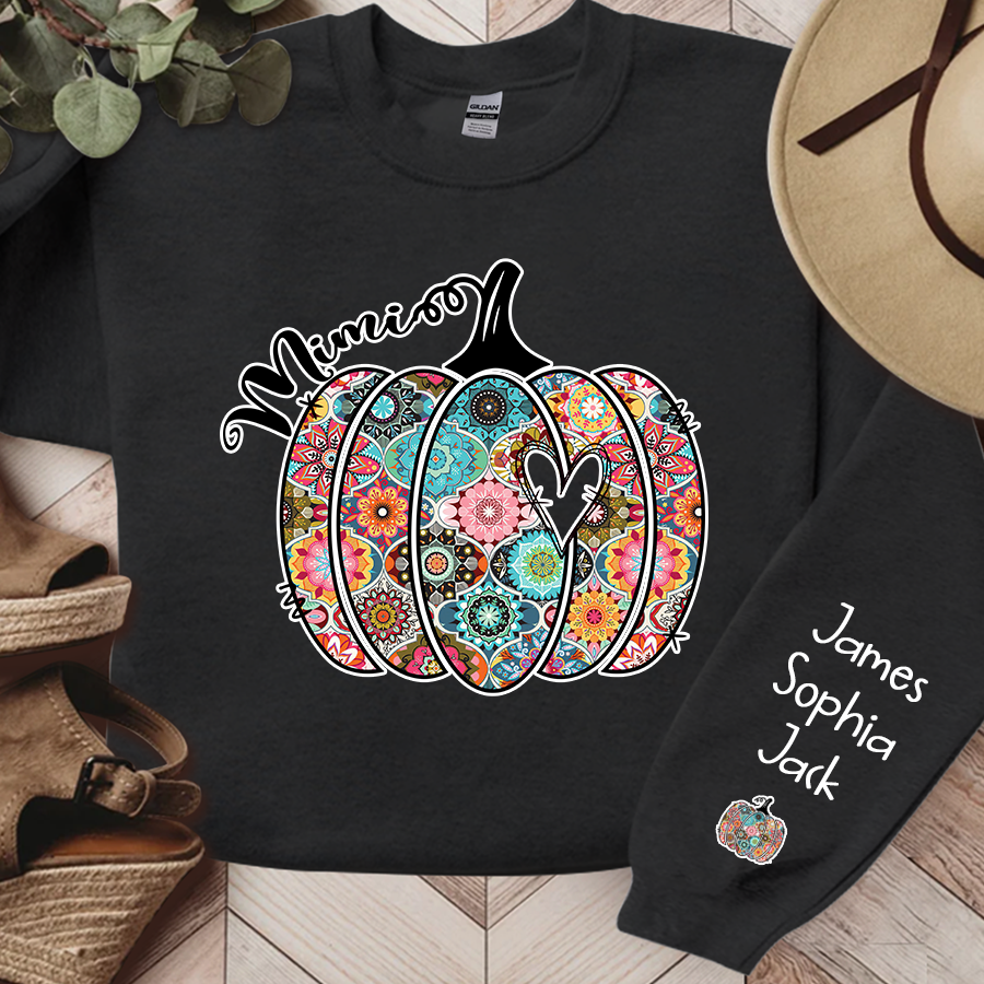 Personalized Mimi Pumpkin With Grandkids Flower Sweatshirt