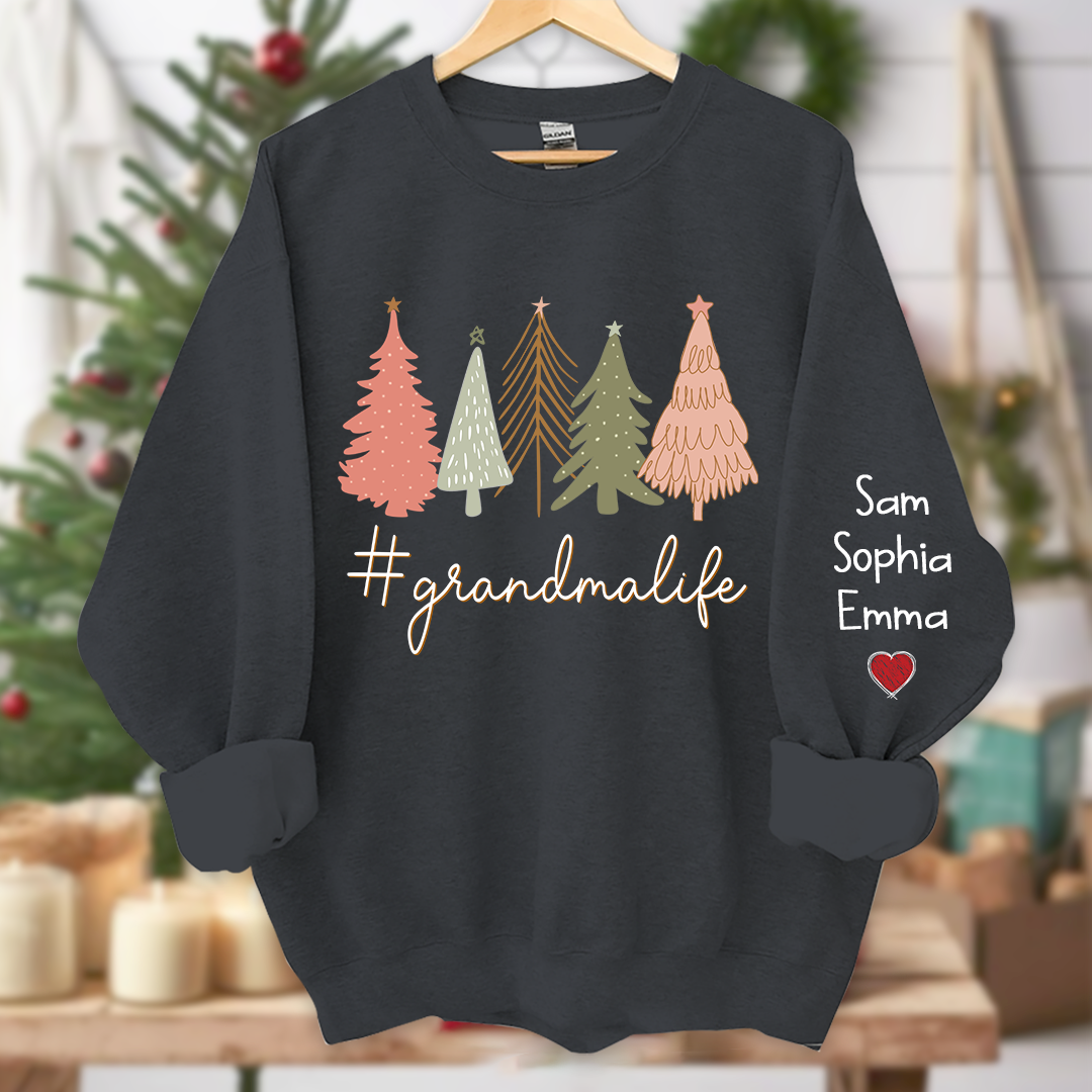 Christmas Tree Custom Grandmalife And Kids Merry Christmas, Grandma Gift Sweatshirt