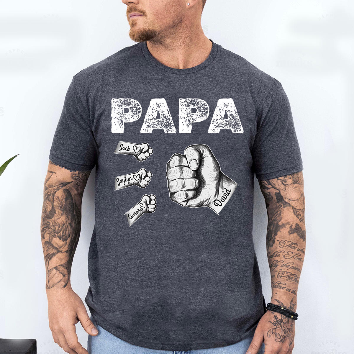 Personalized Papa Fist Bump Shirt with Kids Names, Custom Family Nickname T-Shirt for Dad Fathers Day Birthday 4th of July