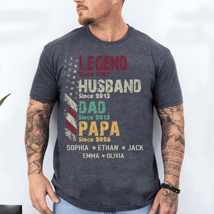 Personalized Papa Shirt with Kids Names, Legend Husband Dad Papa Since Shirt, Custom Grandpa Family T Shirt, Father's Day Gift for Papa