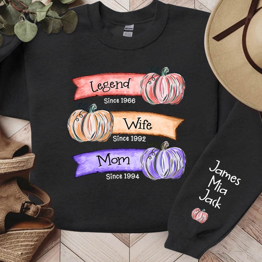 Grandma Est Pumpkin Sweatshirt, Custom Mama Sweatshirt with Children Name on Sleeve, Grandma Autumn Sweatshirt, Nana Pumpkin Sweatshirt