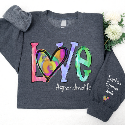Love Grandmalife colorful heart  And Grandkids 2024 Sweatshirt
