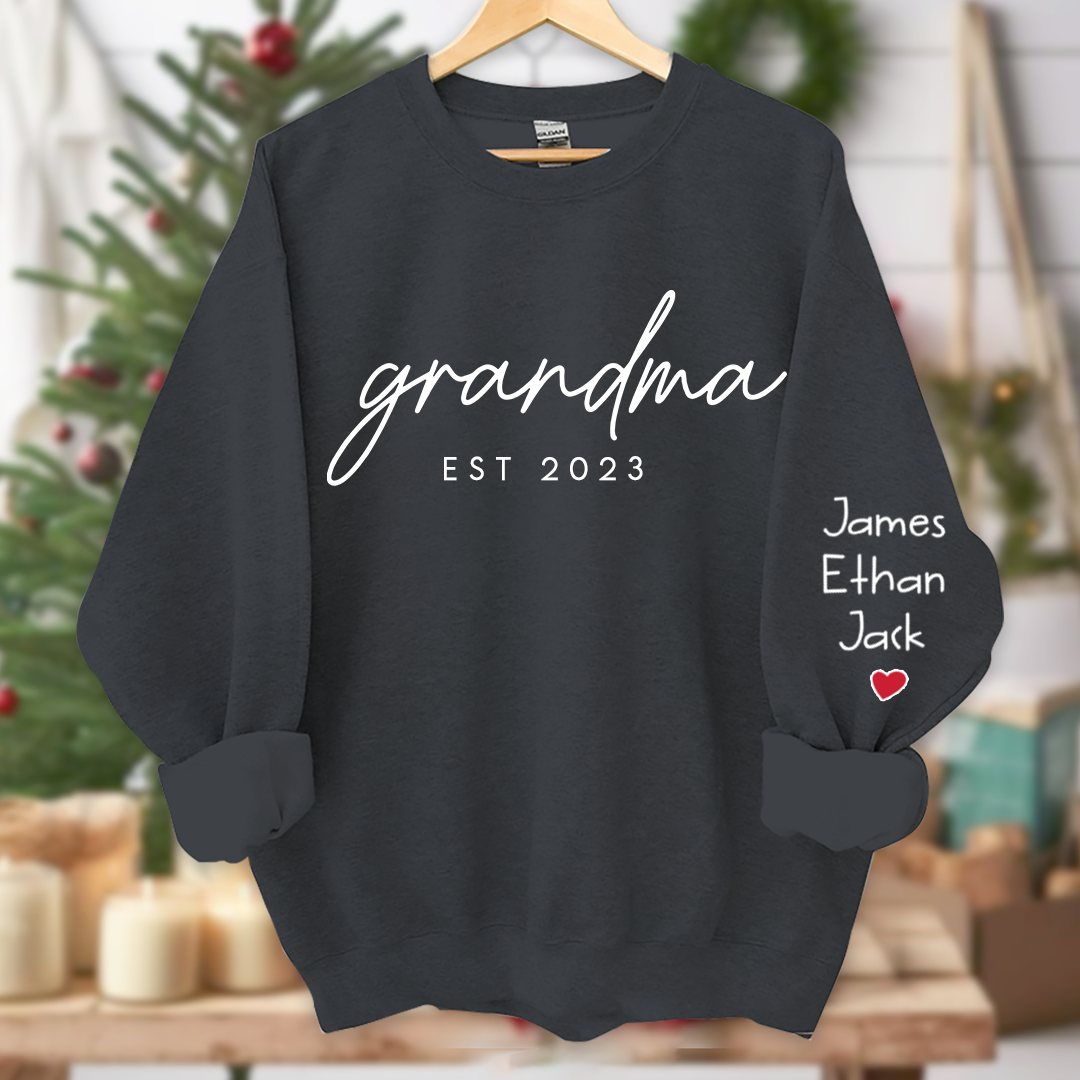Personalized Grandma Est Sweatshirt, Custom Grandma and Grandkids Name On Sleeve Sweatshirt, Mother's Day Gift For Mom Grandma Mimi Nana Gigi Grammy