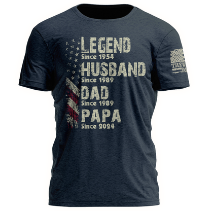Legend Husband Dad Grandpa Shirt, Personalized Christmas Gift for Grandpa 2025, Custom Family Year Shirt for Dad Husband, Vintage American Flag Tee for Men
