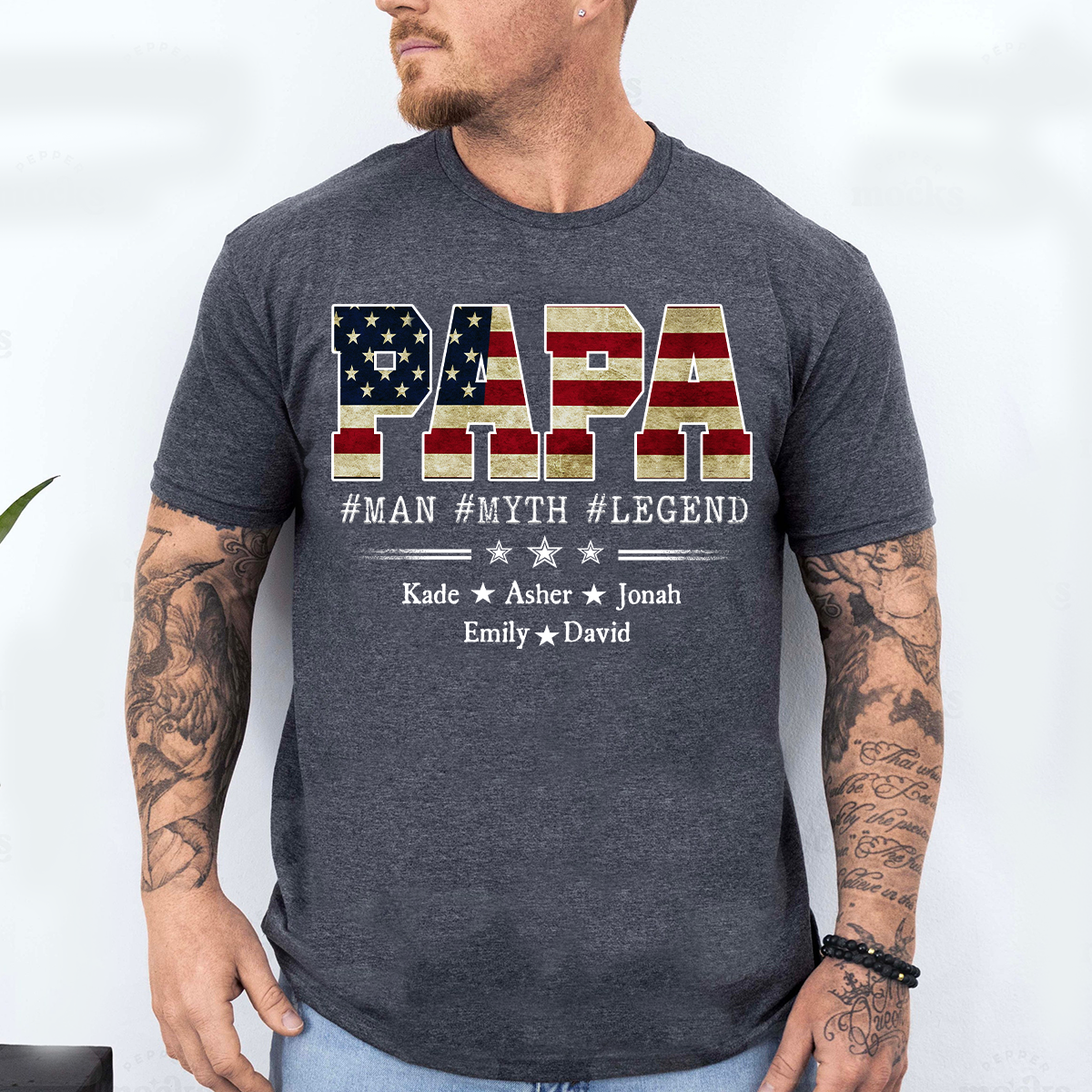 Papa Man Myth Legend Shirt, Custom Family Name Shirt, Patriotic Papa T-shirt, Personalized Father's Day Gift, Gift for Dad, Grandpa Shirt, Custom Name Tee