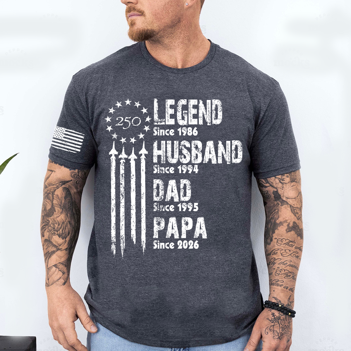 Personalized Papa Shirt, Legend Husband Dad Papa Since Year Shirt, Custom Family Nickname Tee, Patriotic USA Flag Fathers Day Birthday Gift for Men