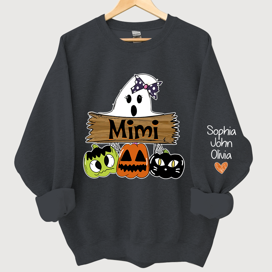 Pumpkin Ghost Halloween Mimi,Grandma And Grandkids Sweatshirt