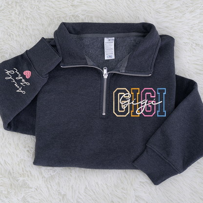 Personalized Gigi color Embroidered Set – Custom Family Name Sweatshirt and Sweatpants Embroidery Outfit – Parents Gift for Christmas, Anniversary