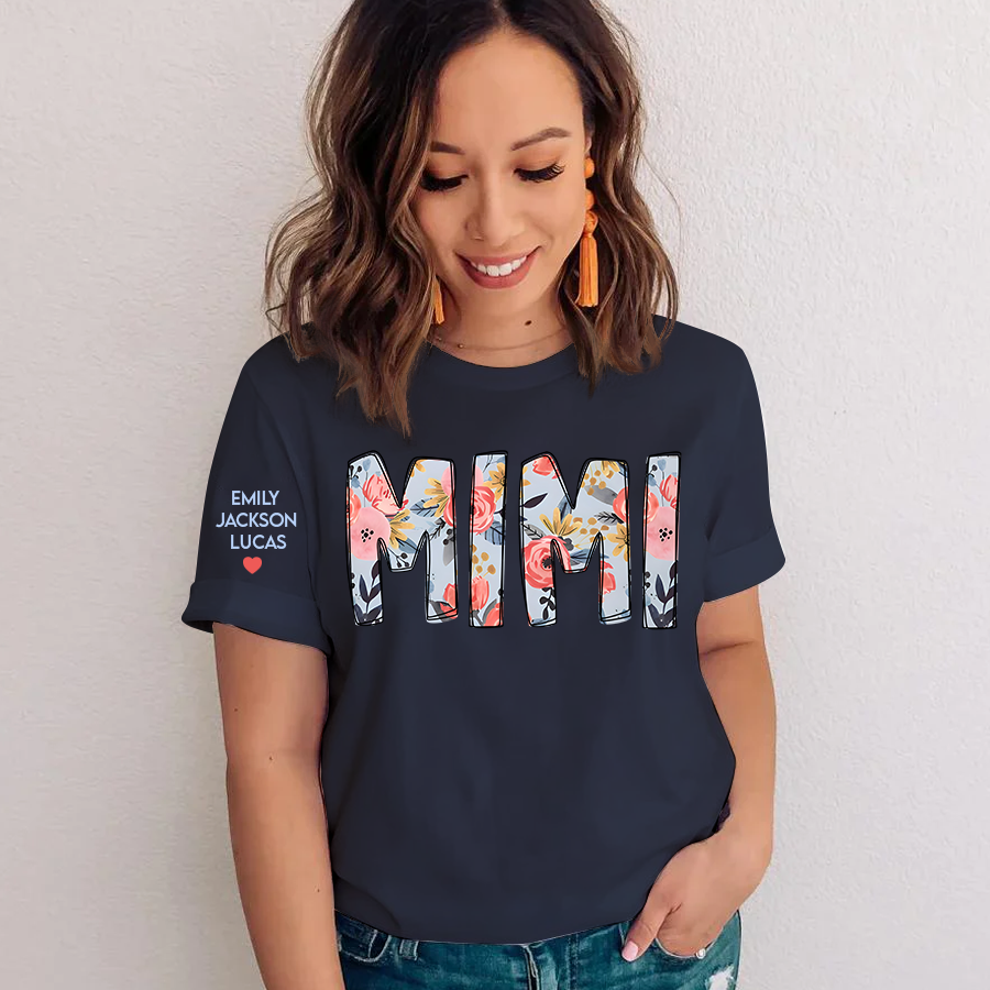 Mimi Pattern Flower with grandkids mother's day T-Shirt