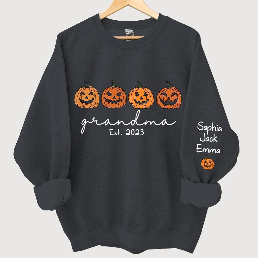 Grandma Est Pumpkin Face And Grandkids Autumn CL01 Sweatshirt