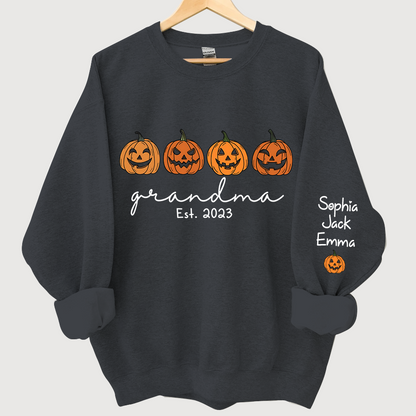 Grandma Est Pumpkin Face And Grandkids Autumn CL01 Sweatshirt