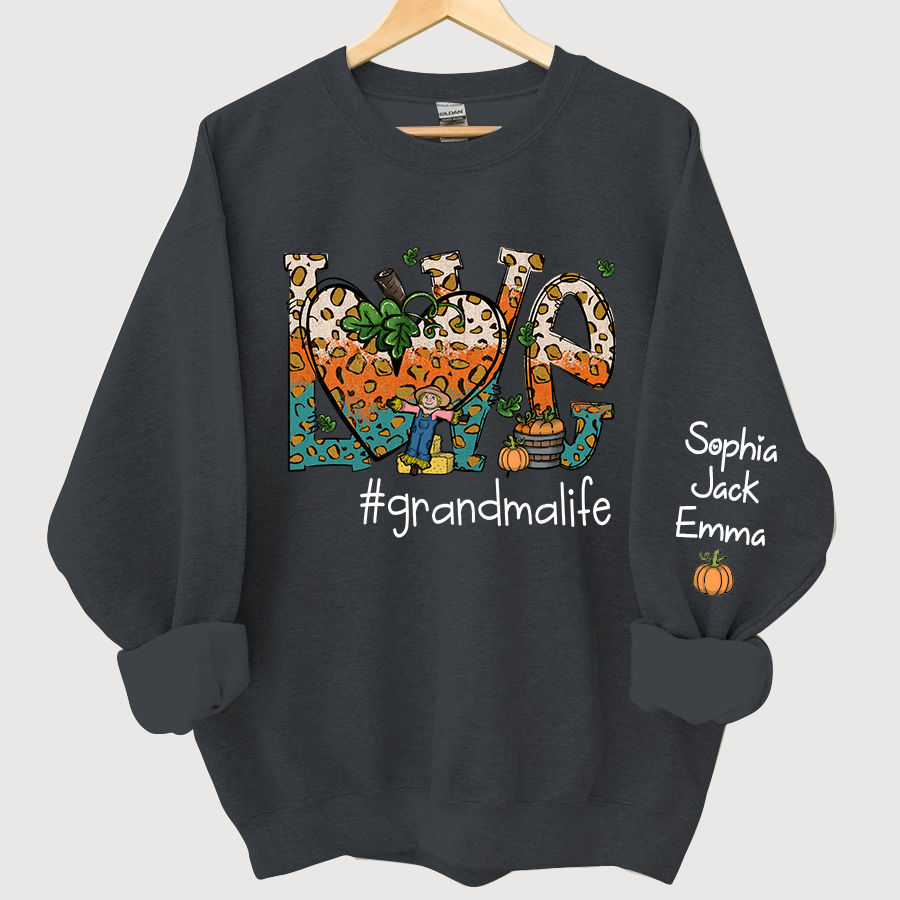 Love Grandmalife Leopard Leaves Pumpkin Sweatshirt