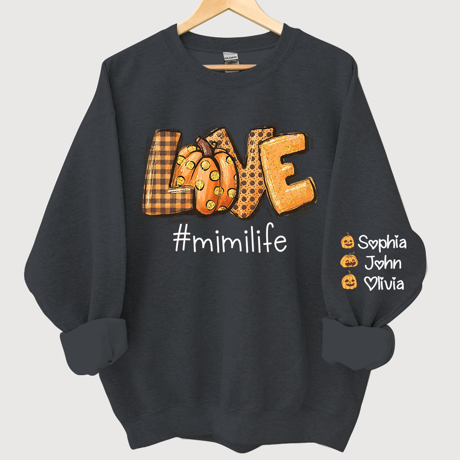 Love Mimi Life Autumn Pumpkins And Grandkids Sweatshirt