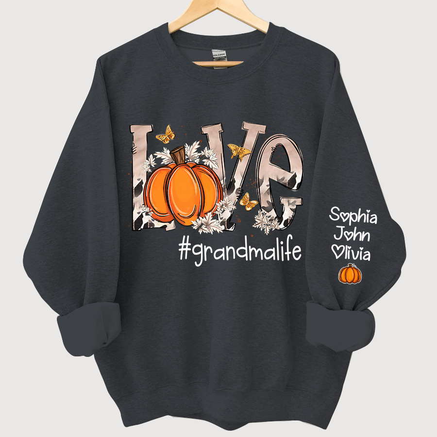 Personalized Love Grandmalife Pumpkin And Grandkids Sweatshirt