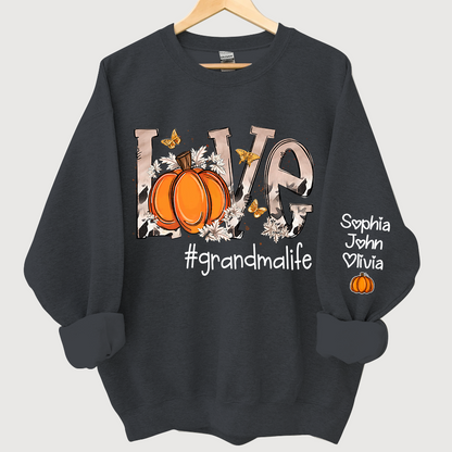 Personalized Love Grandmalife Pumpkin And Grandkids Sweatshirt