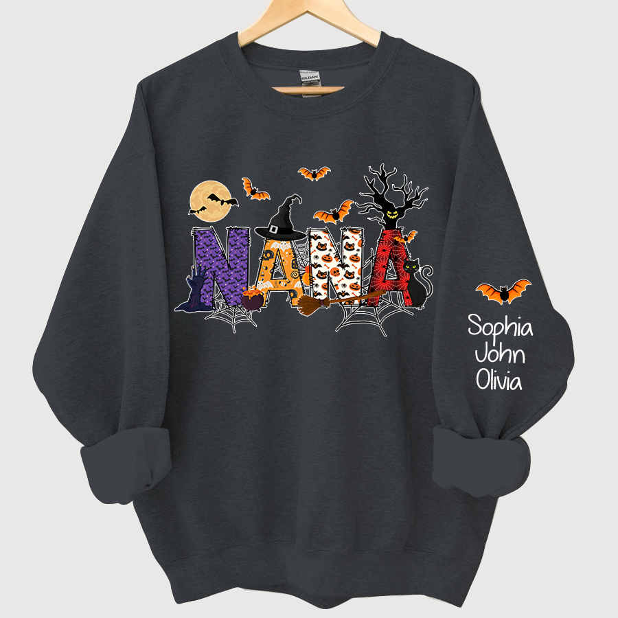 Nana Grandma Halloween Alphabet Doodle Witch Ghost Pumpkin Bat Grandkids CL01 Sweatshirt