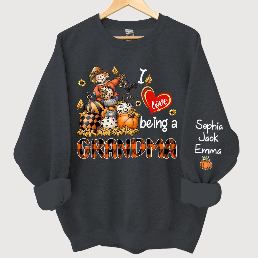 I Love Being A Grandma Pumpkin And Grandkids Autumn Sweatshirt