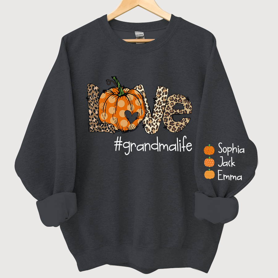 Love Grandma Life Pumpkin Heart And Grandkids CL01 Autumn Sweatshirt
