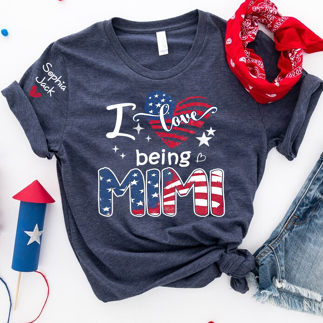I Love Being Mimi Shirt, Patriotic Heart Design, Custom Grandma, 4th of July Shirt, Independence Day Family T Shirt