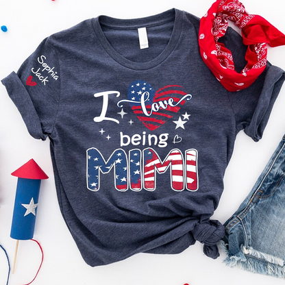 I Love Being Mimi Shirt, Patriotic Heart Design, Custom Grandma, 4th of July Shirt, Independence Day Family T Shirt