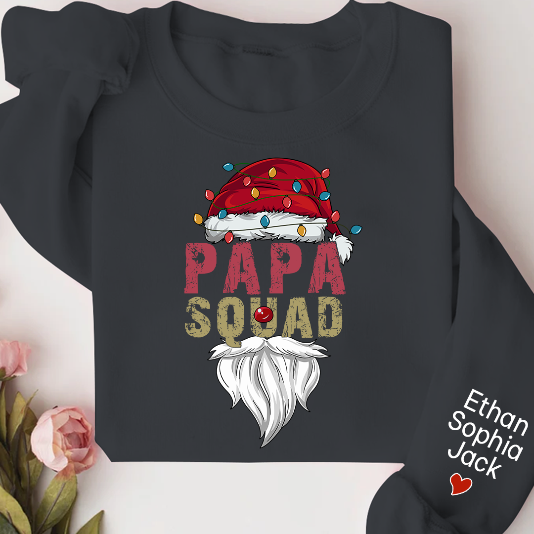 Papa Squad Christmas 2023 Gift Custom Name Kids Sweatshirt