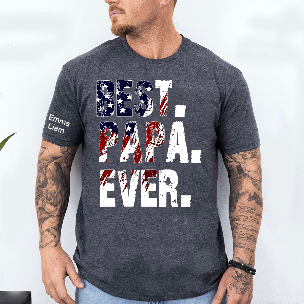 Best Papa Ever Shirt, Custom Grandpa T-shirt, Patriotic Family Gift, Father's Day Shirt, Personalized Name Shirt, Gift for Dad, Custom Family T-shirt