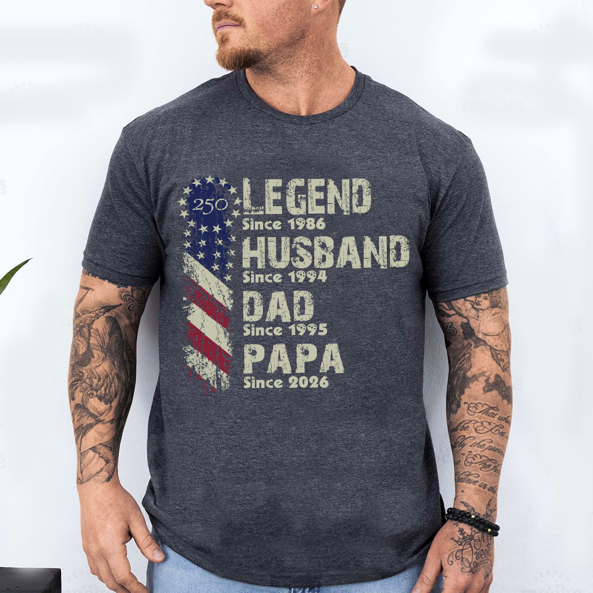 Personalized Legend Husband Dad Papa Shirt Since Year Custom Name Patriotic USA Flag, U.S. 250th Anniversary Family Gift for Men Fathers Day Birthday