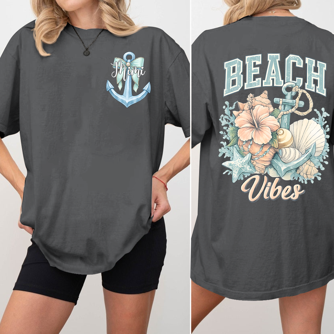 Personalized Mimi Beach Vibes Shirt, Coastal Grandma Tee, Summer Beach Vacation Shirt, Ocean Lover Gift