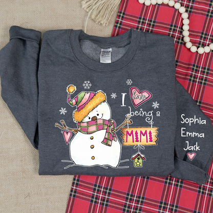 I love being Mimi Snowman Pink Christmas And Grandkids Sweatshirt